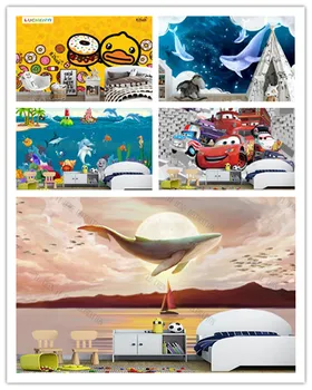 Özel Karikatür balina sualtı dünyası hayvan Çocuk Odası Duvar Kağıdı Duvar Oturma Odası TV Duvar Çocuk Yatak Odası Duvar Kağıdı Ev Dekor