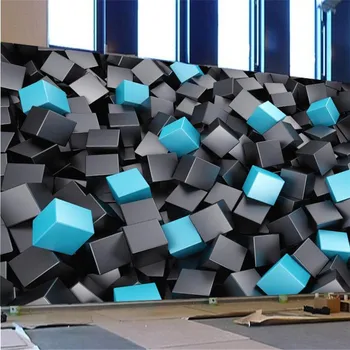 Modern Teknoloji Anlamda 3D Siyah Mavi Geometrik Küpleri Duvar Kağıtları Ev Dekor Oturma Odası Ofis Endüstriyel Dekor Duvar Kağıdı 3D