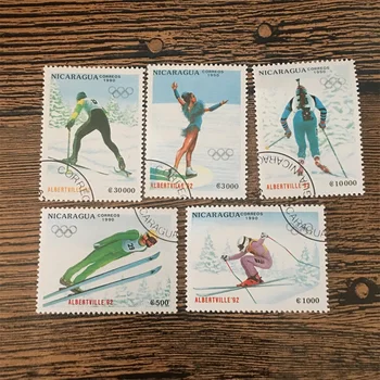 5 Adet / takım Nikaragua Posta Pulları 1990 Kış Sporları Oyunları Kullanılan Posta İşaretli Posta Pulları Toplamak için