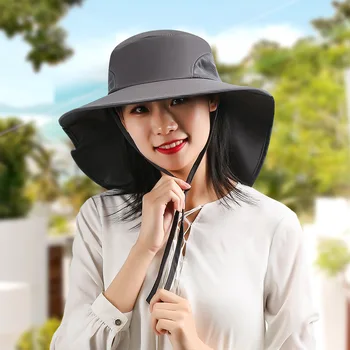 Yaz Erkek Kadın Büyük Ağız Güneş Koruyucu Boyun Koruma güneş şapkası Polyester Nefes Her İki Tarafta Rüzgar Geçirmez Halat