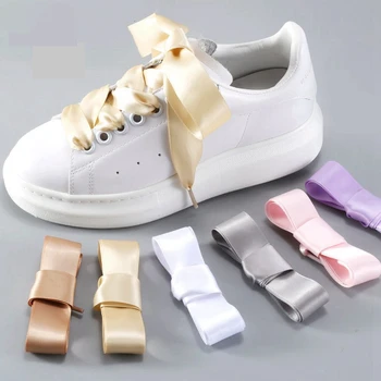1 Çift 2 CM Yüksek Kaliteli İpek Kumaş Ayakkabı Bağı Genişliği İpek Saten Ayakabı Şerit Ayakkabı Bağcıkları Çizmeler Kadın Sneakers Ayakkabı Bağı 19 Renk