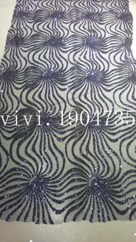 blı429 armürlü lacivert elmas yapıştırılmış baskı glitter afrika dantel kumaş bayan elbise / testere / gece kulübü